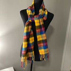Luxury 100% Cashmere Unisex Scarf Made in Scotland approx 13x70 yellow blue red